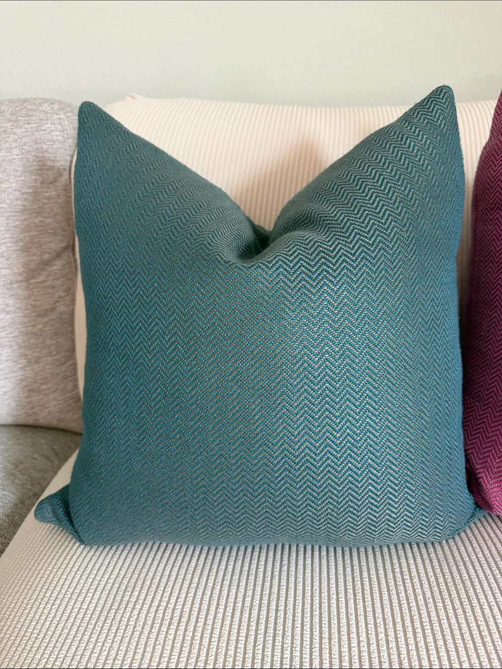 Room and Board Decorative Teal and Magenta Herringbone Throw Pillows - Set of 2